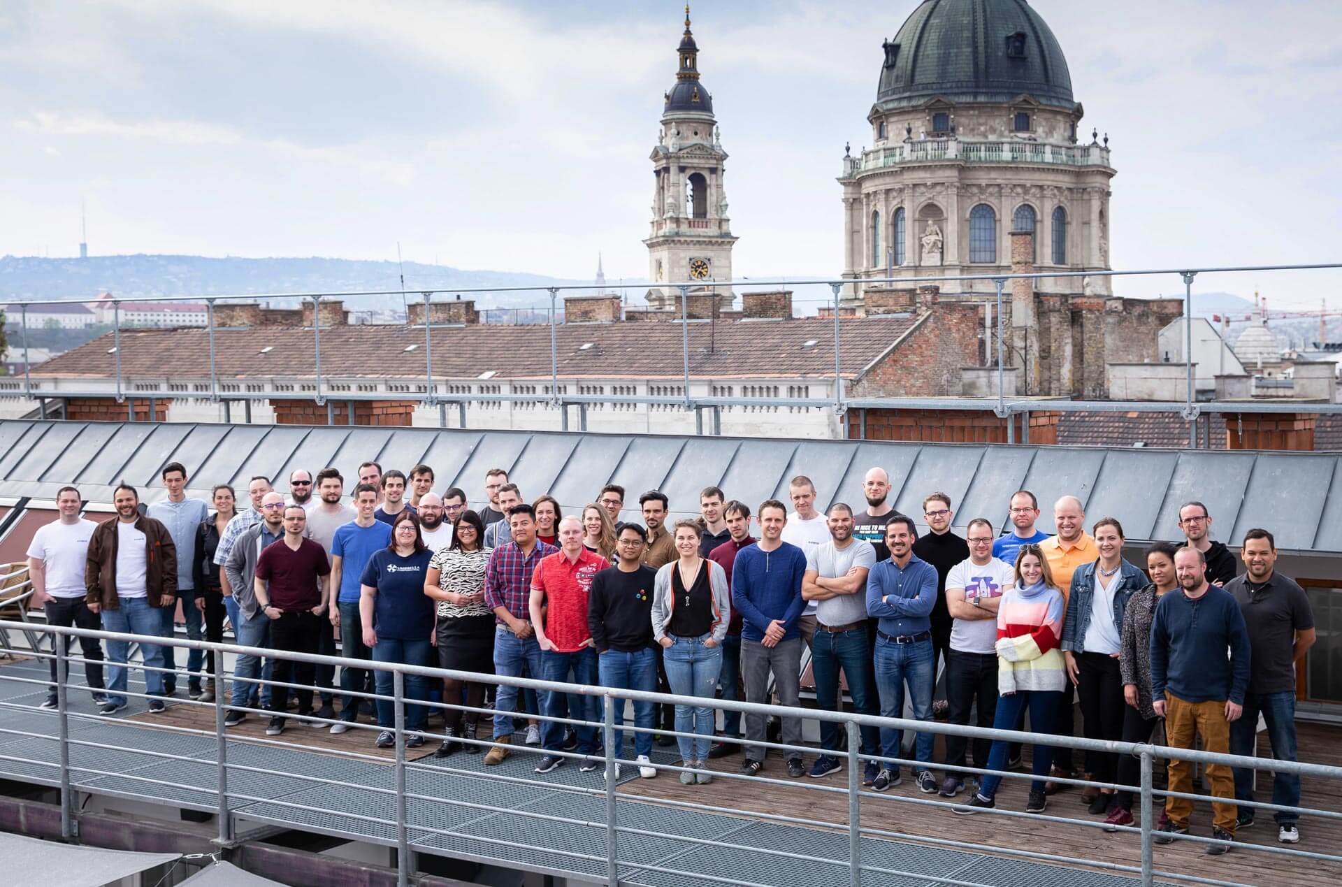 Kinsta Team on the office Roof in Budapest, Hungary