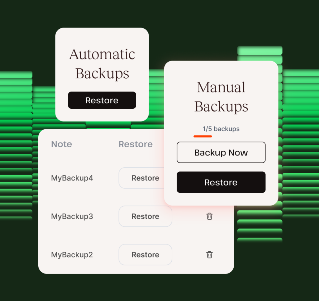 Screenshots showing database backup functionality