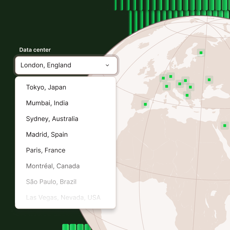 Globe showing database datacenter locations