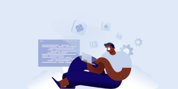 Illustration representing a developer using Flask for a Python application.